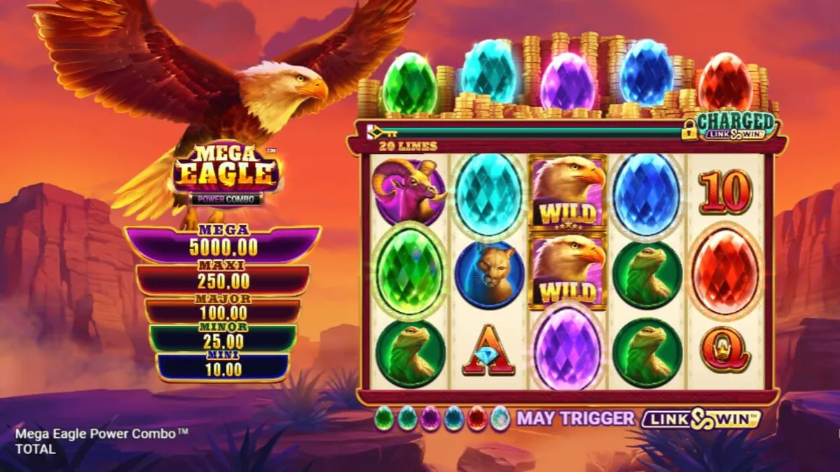 Interface do slot Mega Eagle Power Combo com tema de natureza selvagem